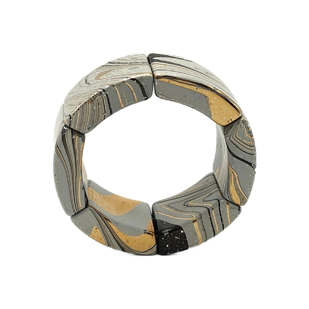 Vintage Y2K Chunky Black Gold White Water Colored Enamel Stretch Bracelet